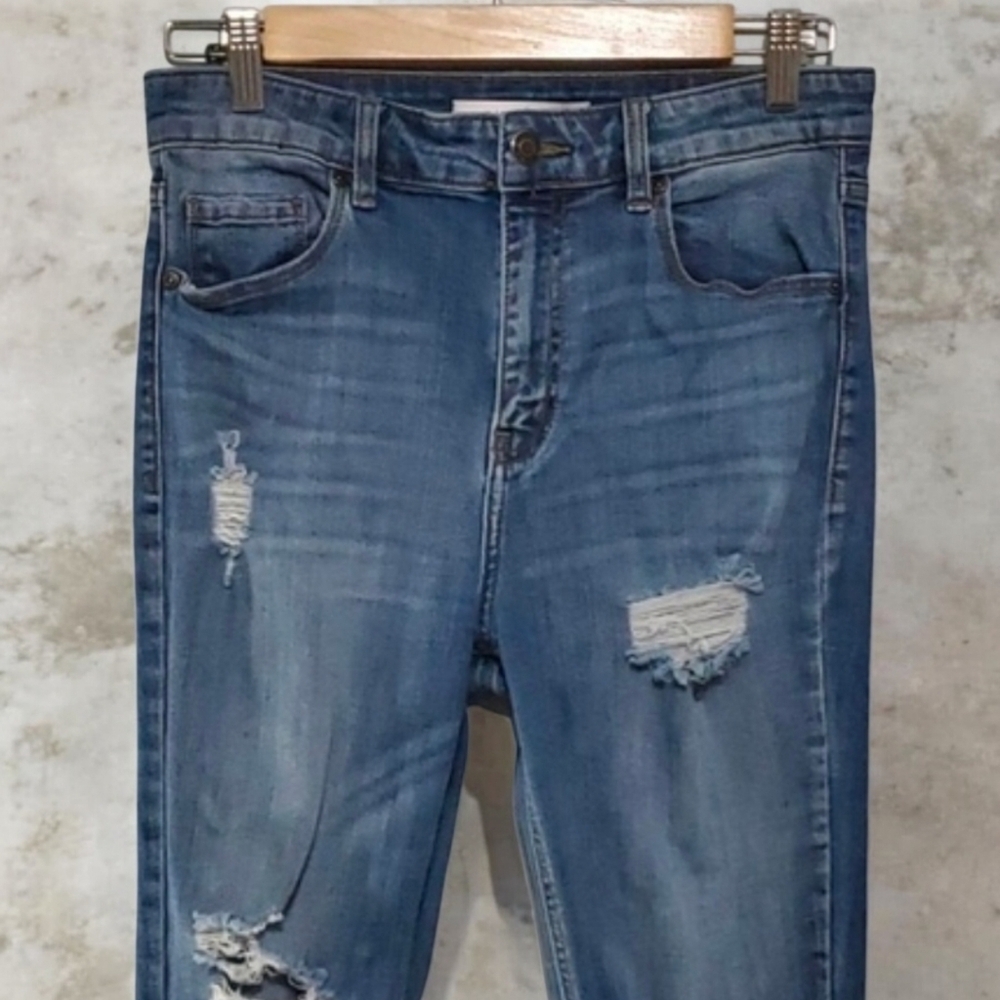 Eunina jeans women's size 7 blue ripped destroyed holes super high skinny